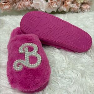 Barbie Pink Fuzzy Slippers with Pearl Initial